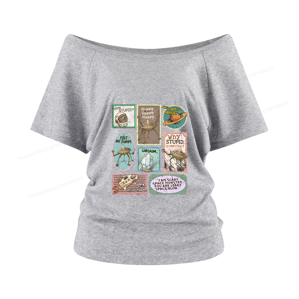 Pagewings Amaze Retro Sci-Fi Women Off Shoulder T-shirts