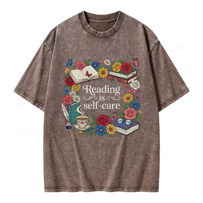 Pagewings Reading Is Self Care Unisex Washed T-shirt