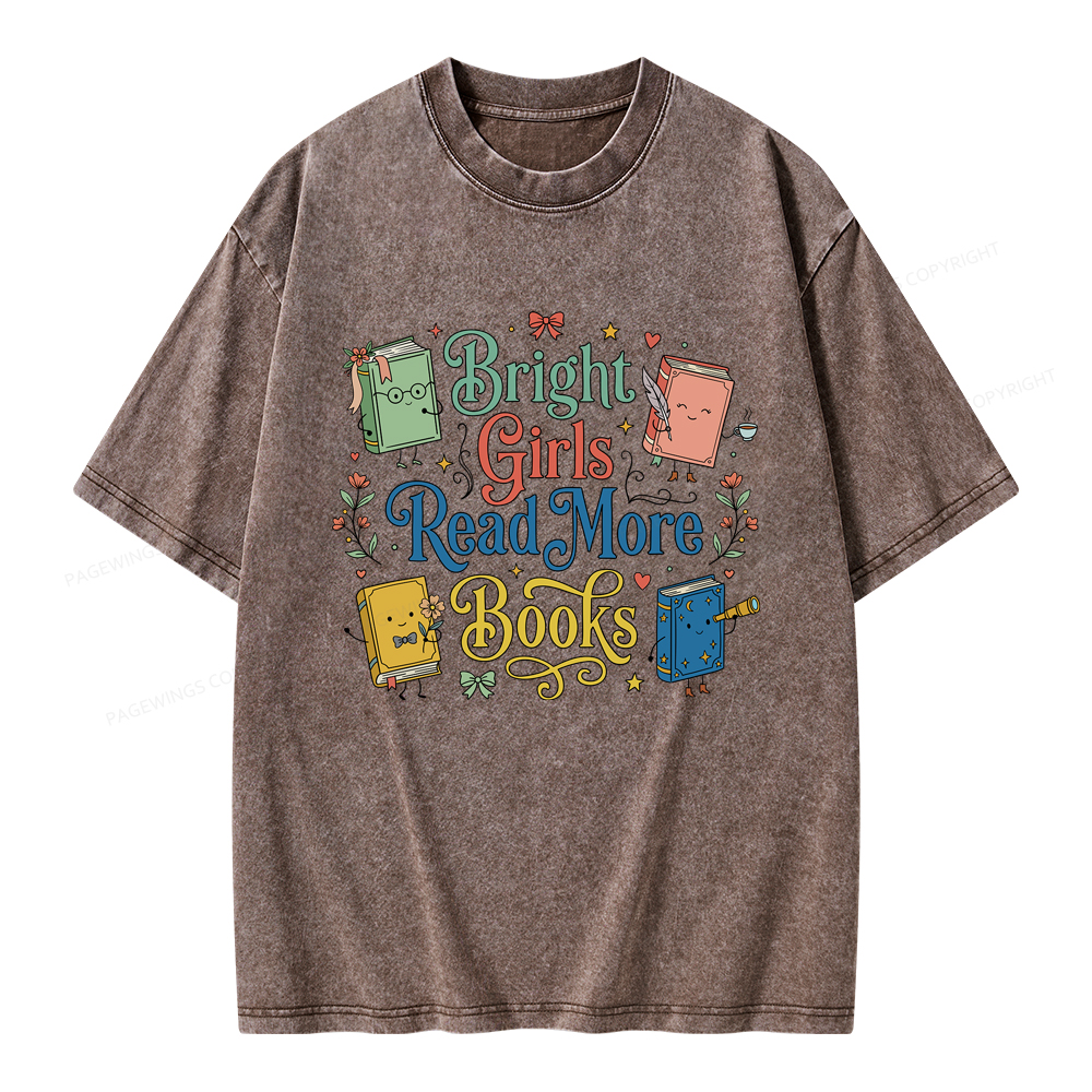 Pagewings Bright Girls Read More Books Unisex Washed T-shirt