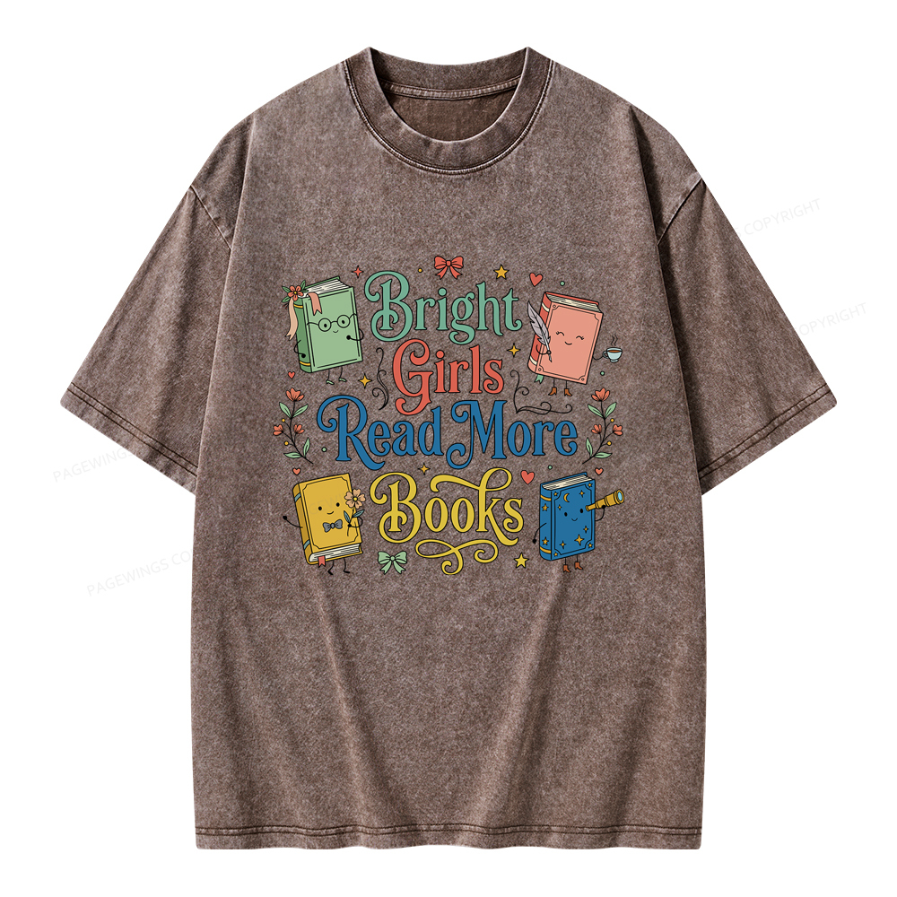 Pagewings Bright Girls Read More Books Unisex Washed T-shirt