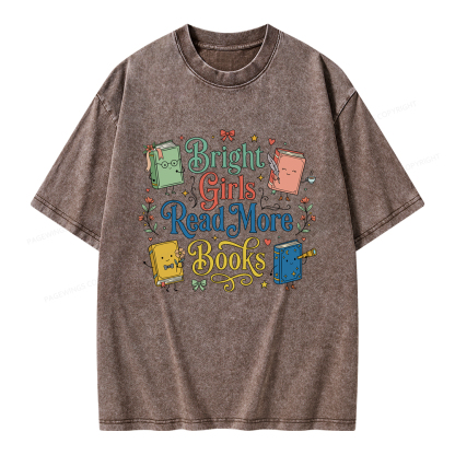 Pagewings Bright Girls Read More Books Unisex Washed T-shirt