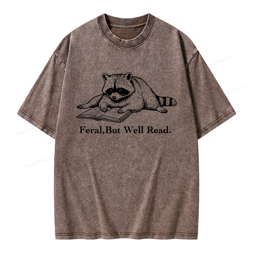 Pagewings Bookish Feral Raccoon Unisex Washed T-shirt