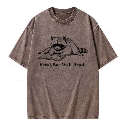 Pagewings Bookish Feral Raccoon Unisex Washed T-shirt