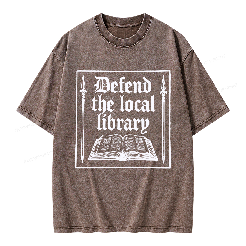Pagewings Defend Your Local Public Library Unisex Washed T-shirt