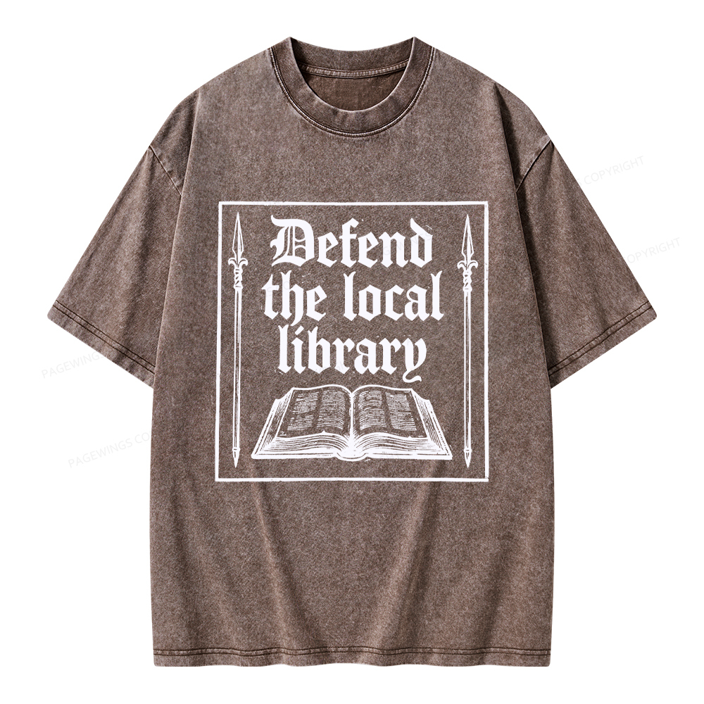 Pagewings Defend Your Local Public Library Unisex Washed T-shirt
