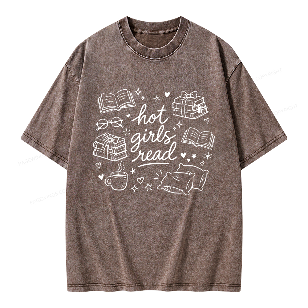 Pagewings Hot Girls Read Unisex Washed T-shirt