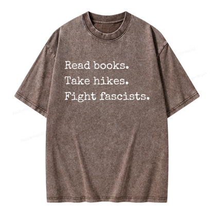 Pagewings Read Books Take Hikes Fight Fascists Unisex Washed T-shirt