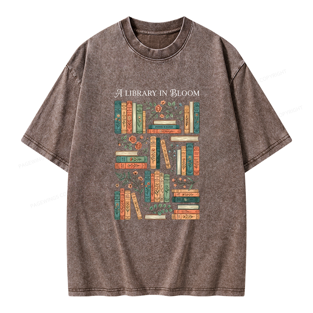 Pagewings A Library In Bloom Unisex Washed T-shirt