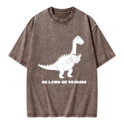 Pagewings Oh Lawd He Reading Unisex Washed T-shirt