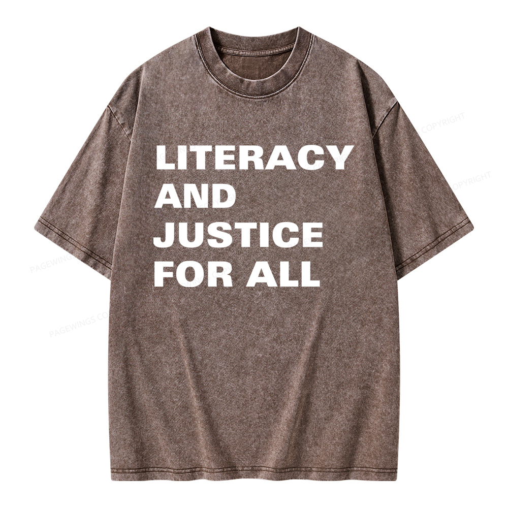 Pagewings Literacy And Justice For All Unisex Washed T-shirt