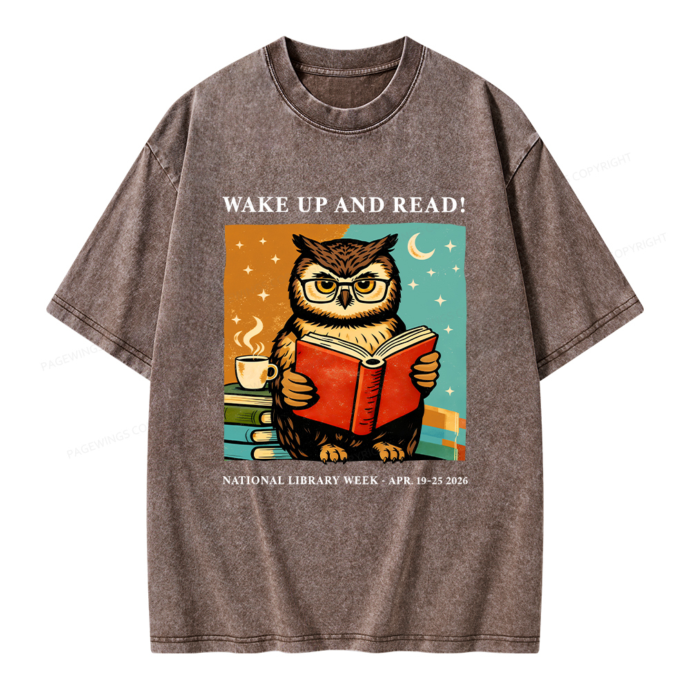 Pagewings Wake Up And Read Unisex Washed T-shirt