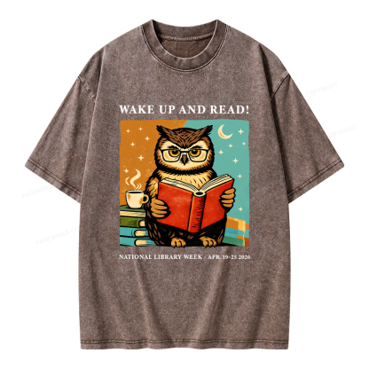 Pagewings Wake Up And Read Unisex Washed T-shirt