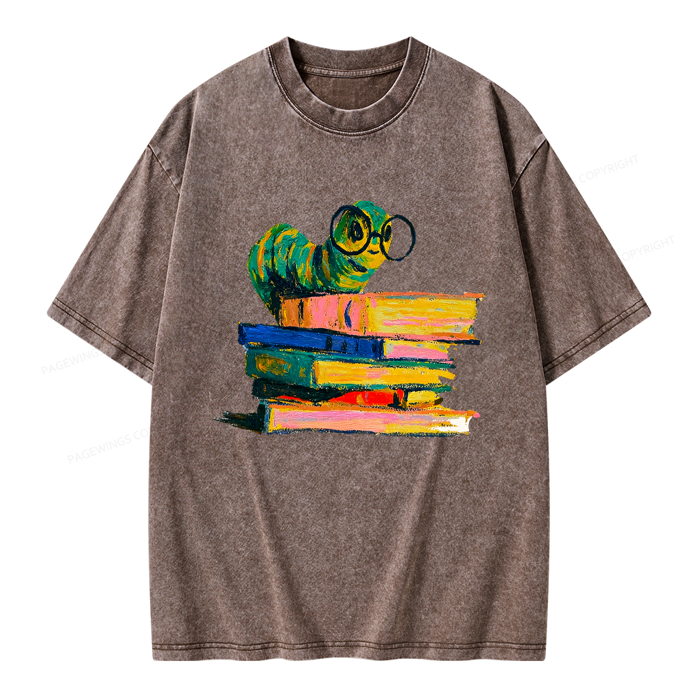 Pagewings Cute Bookworm Unisex Washed T-shirt