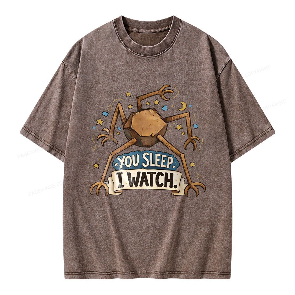 Pagewings You Sleep I Watch Unisex Washed T-shirt