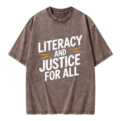 Pagewings Literacy And Justice For All Unisex Washed T-shirt