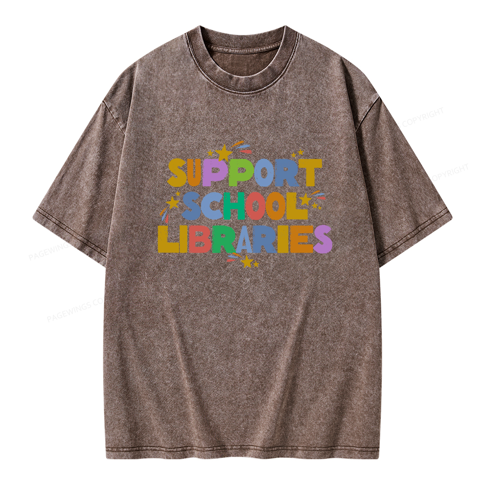 Pagewings Support School Libraries Unisex Washed T-shirt