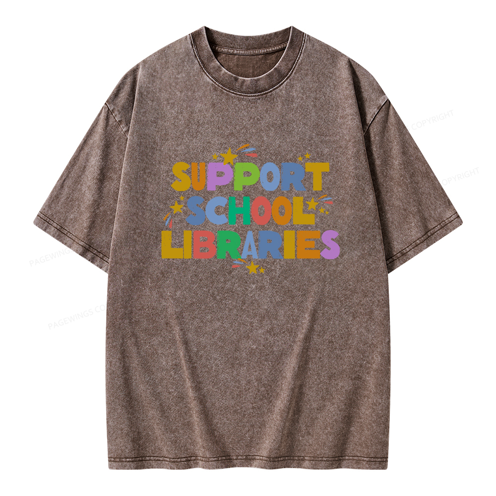 Pagewings Support School Libraries Unisex Washed T-shirt