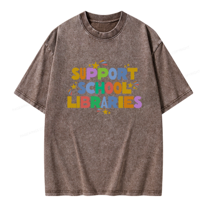 Pagewings Support School Libraries Unisex Washed T-shirt