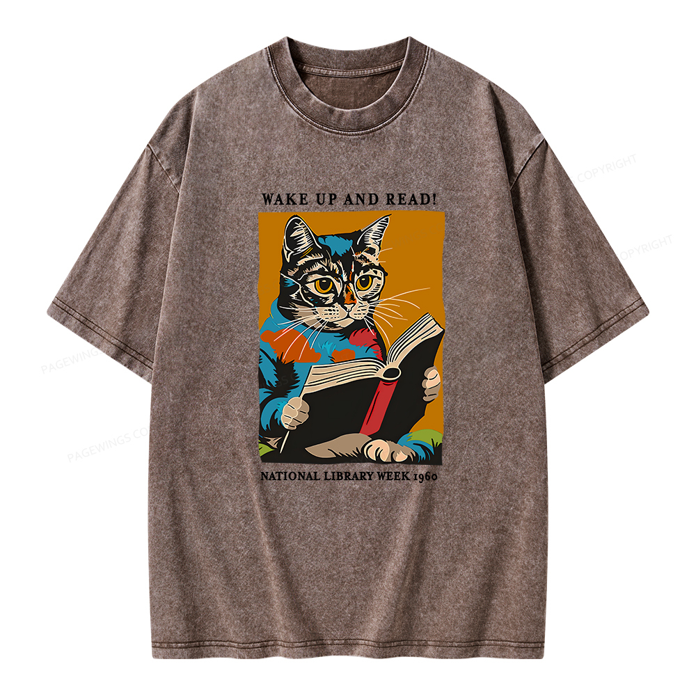 Pagewings Cat Reading Poster Unisex Washed T-shirt
