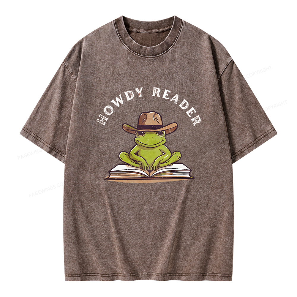 Pagewings Howdy Reader Frog Unisex Washed T-shirt