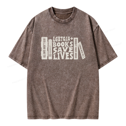 Pagewings LGBTQIA Books Save Lives Unisex Washed T-shirt
