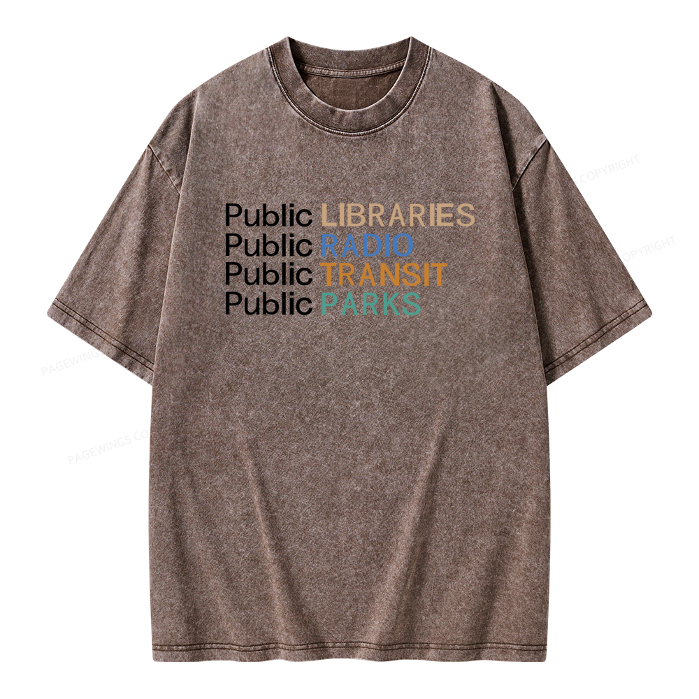 Pagewings Public Libraries Radio Transit Parks Unisex Washed T-shirt