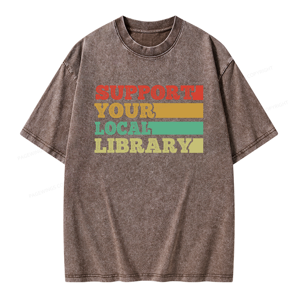 Pagewings Support Your Local Library Unisex Washed T-shirt