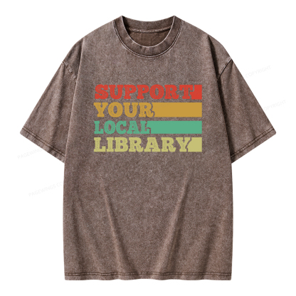 Pagewings Support Your Local Library Unisex Washed T-shirt
