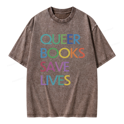 Pagewings Queer Books Save Lives Unisex Washed T-shirt