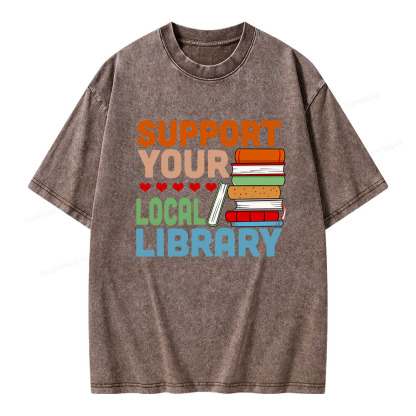 Pagewings Support Your Local Library Unisex Washed T-shirt