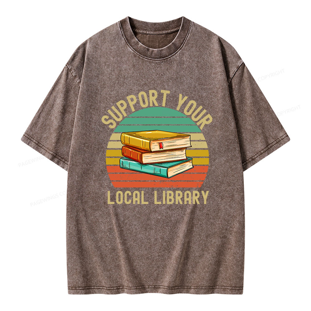 Pagewings Support Your Local Library  Unisex Washed T-shirt
