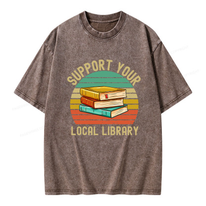 Pagewings Support Your Local Library  Unisex Washed T-shirt