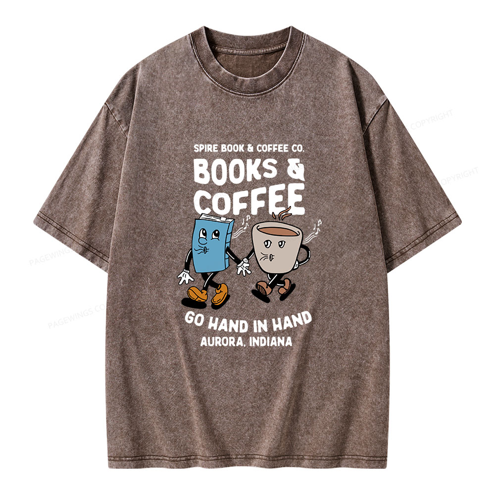 Pagewings Books Coffee Unisex Washed T-shirt