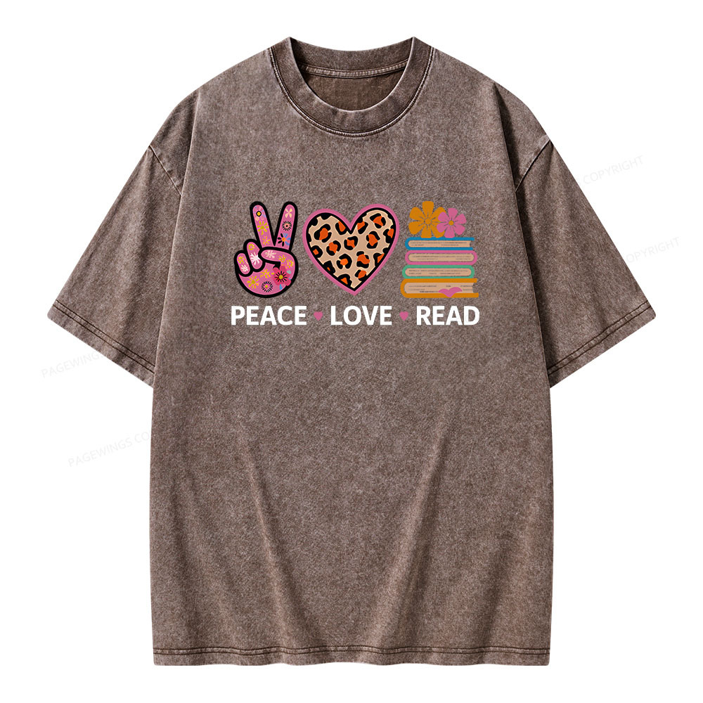 Pagewings Peace Love Read World Book Day Unisex Washed T-shirt