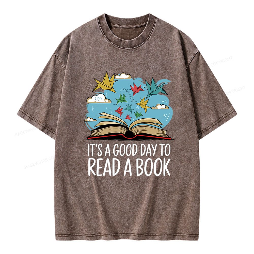 Pagewings It’s a Good Day to Read a Book Unisex Washed T-shirt