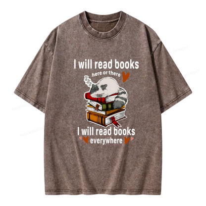 Pagewings I Will Read Books Here Or There Unisex Washed T-shirt
