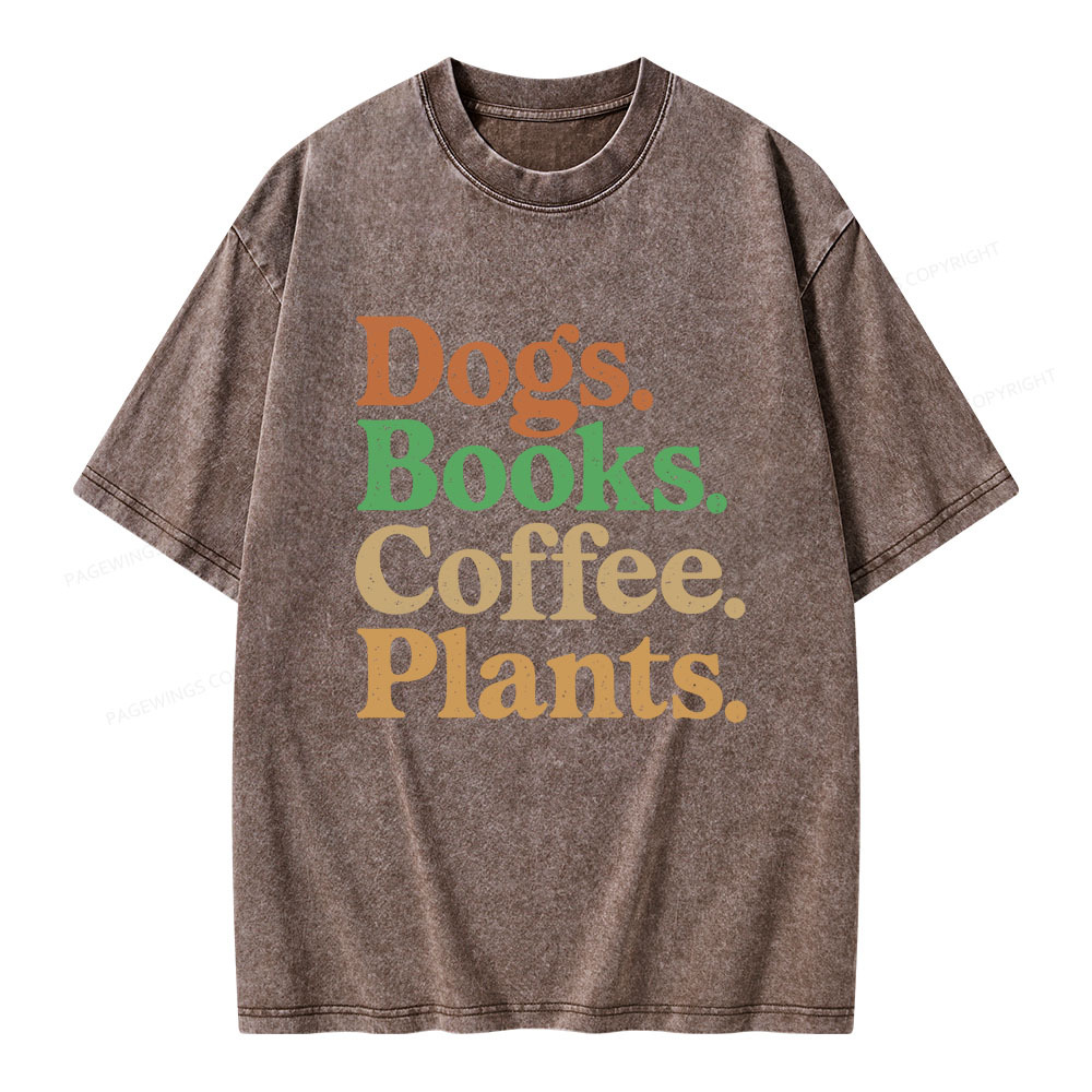 Pagewings Dogs Books Coffee Plants Unisex Washed T-shirt