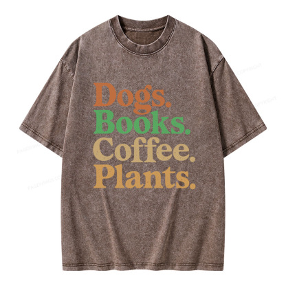 Pagewings Dogs Books Coffee Plants Unisex Washed T-shirt