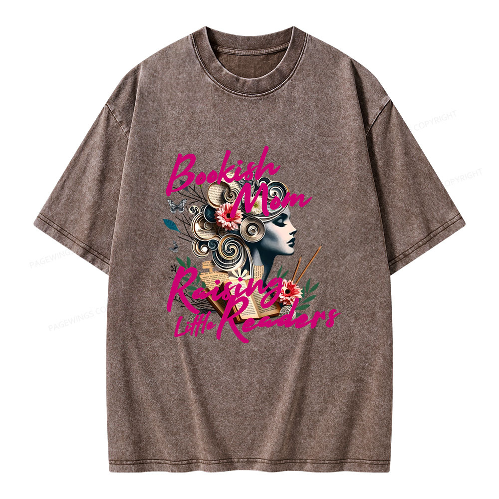 Pagewings Bookish Mom Raising Little Readers Unisex Washed T-shirt