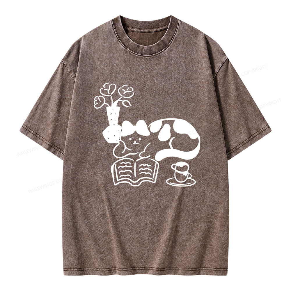 Pagewings The Cat Who Loves Reading Unisex Washed T-shirt