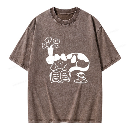 Pagewings The Cat Who Loves Reading Unisex Washed T-shirt