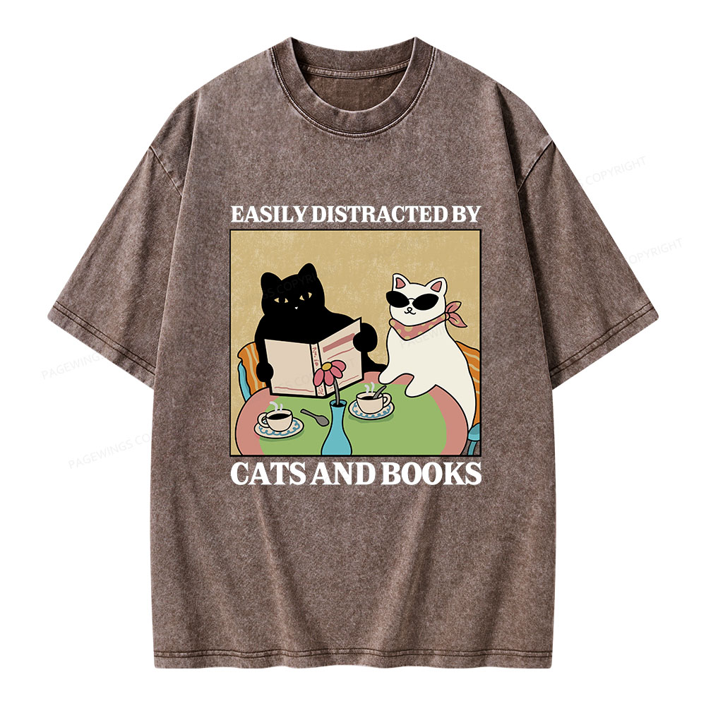 Pagewings Cats And Books Unisex Washed T-shirt