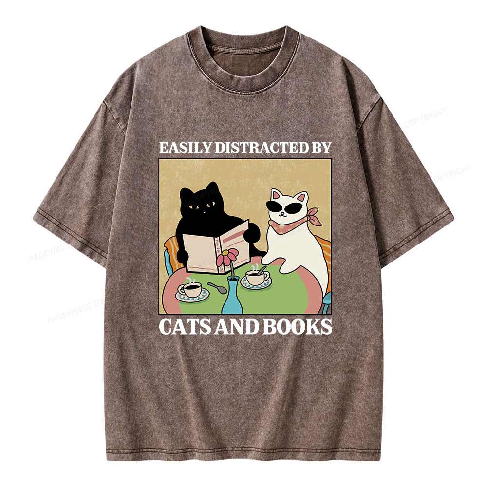 Pagewings Cats And Books Unisex Washed T-shirt