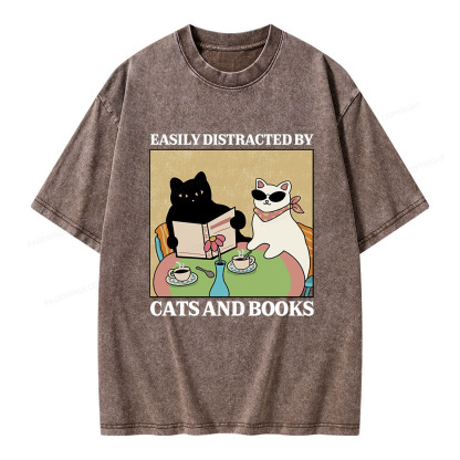 Pagewings Cats And Books Unisex Washed T-shirt