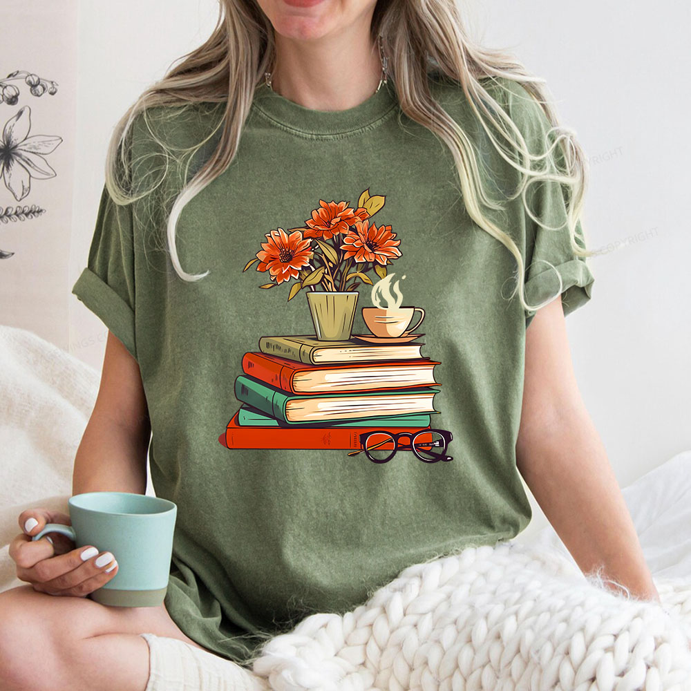 Pagewings Flowers And Some Books Unisex Washed T-shirt