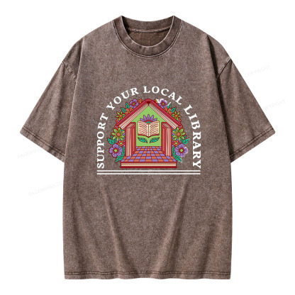 Pagewings Support Your Local Library Unisex Washed T-shirt