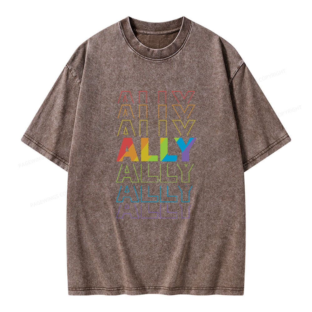Pagewings LGBTQ Ally Unisex Washed T-shirt