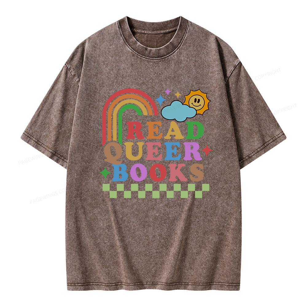 Pagewings Read Queer Books Unisex Washed T-shirt