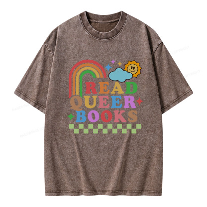Pagewings Read Queer Books Unisex Washed T-shirt