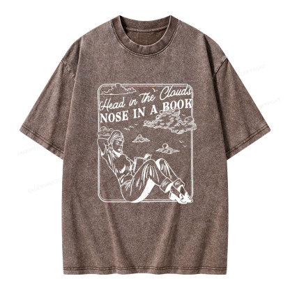 Pagewings Head In The Clouds Nose In A Book Unisex Washed T-shirt